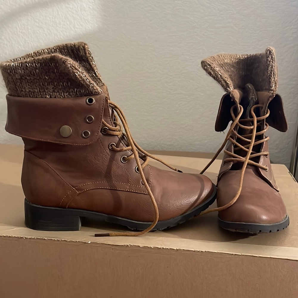 Knit top combat boots